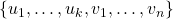 \{u_1,\hdots,u_k,v_1,\hdots,v_n\}